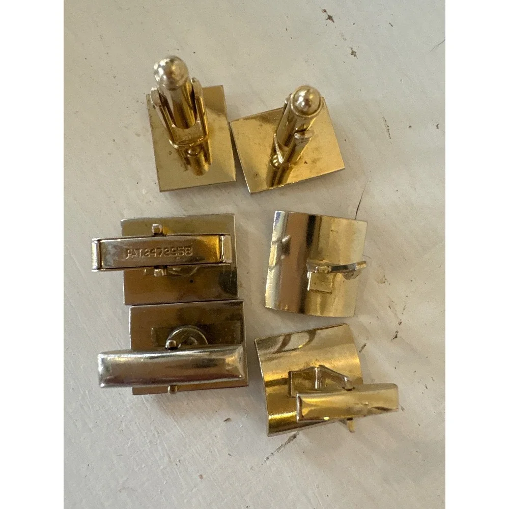 Vintage Gold Tone Cufflinks Set of 3 Pairs MCM Ribbed Pearl Geometric Designs